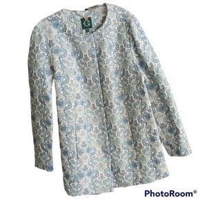 C Wonder Blue &White Jacquard Snap Button Jacket Blazer